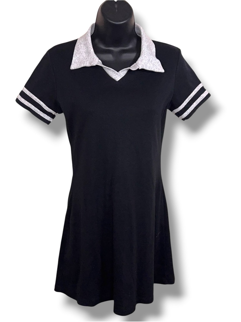 Vintage Y2K Juniors Medium In Charge Mini Dress Black Grey Polo Collar Preppy